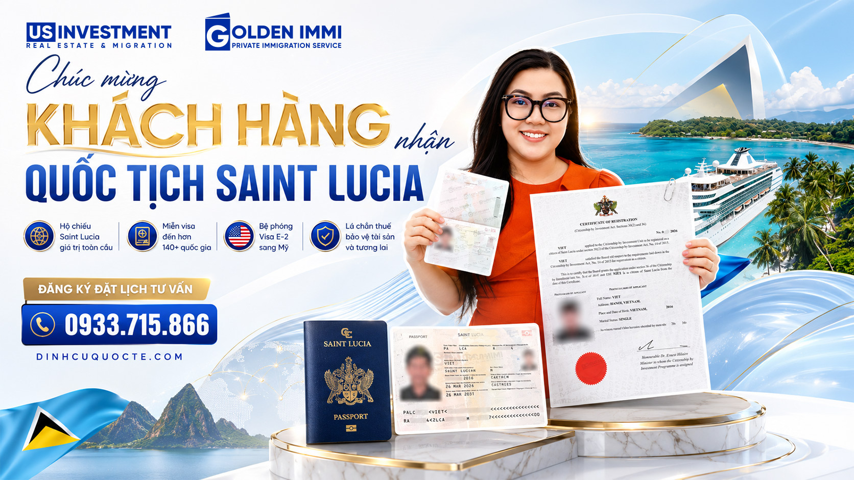CHÚC MỪNG QUÝ NHÀ ĐẦU TƯ CỦA US INVESTMENT - GOLDEN IMMI NHẬN THƯ CHẤP THUẬN NHẬP TỊCH VÀ HỘ CHIẾU SAINT LUCIA